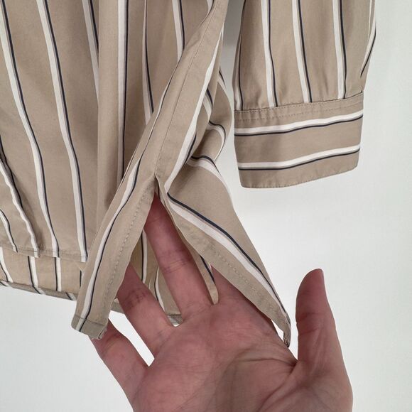Lafayette 148 New York Striped Button Down Shirt Taupe Neutral Workwear Small - Picture 4 of 10
